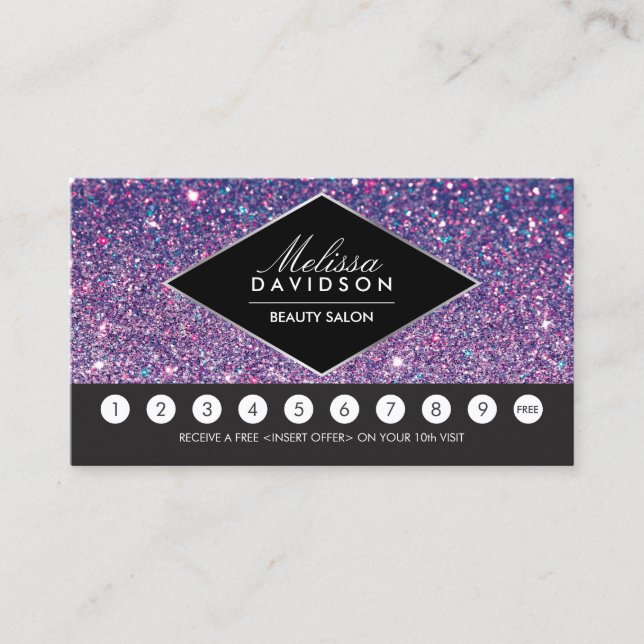 Purple Glitter and Glamour Salon Loyalty Card (Front)