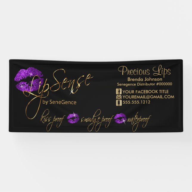 Purple Glitter and Gold Lips Banner (Horizontal)