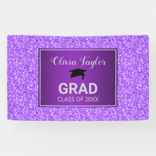 Purple Glitter And Graduate Cap Banner