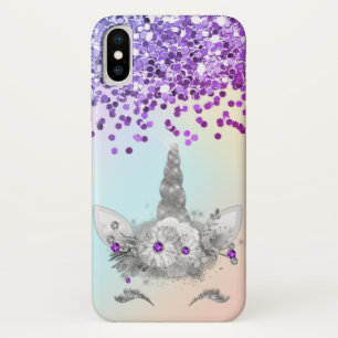 Purple Glitter and Silver Unicorn iPhone X Case