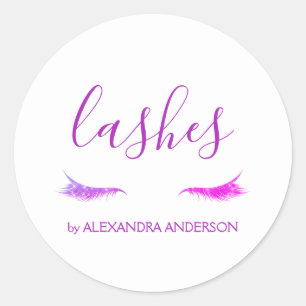 Purple Glitter and Sparkle Eyelash Extension Classic Round Sticker