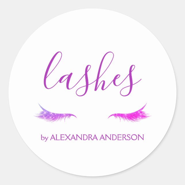 Purple Glitter and Sparkle Eyelash Extension Classic Round Sticker (Front)