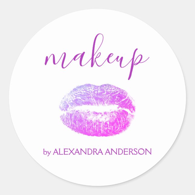 Purple Glitter and Sparkle Lipstick Makeup Classic Round Sticker (Front)
