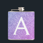 Purple Glitter and Sparkle Monogram Initial Hip Flask<br><div class="desc">Purple Faux Glitter and Sparkle Elegant Monogram Flask. This Flask can be customised to include your initial and first name. The Flask is perfect for a birthday or bachelorette party celebration.</div>