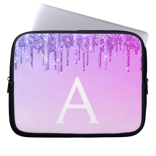 Purple Glitter and Sparkle Monogram Laptop Sleeve (Front)