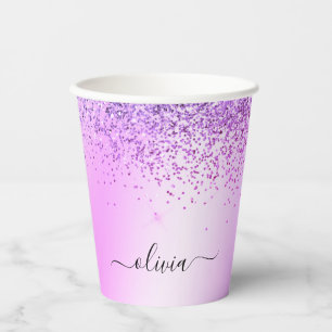 Purple Glitter and Sparkle Monogram Paper Cups