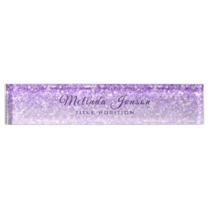 Purple Glitter And White Sparkling Nameplate