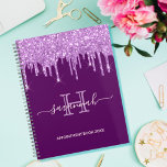 Purple glitter appointment book monogram 2025 planner<br><div class="desc">A stylish girly and feminine dark purple colored background with purple faux glitter drips, dripping, drips. Personalize and add your name, monogram letter and a title. A planner for organizing business clients, appointments, to do lists, or your daily life. The name is written with a large trendy hand lettered script...</div>