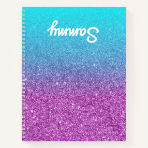 Purple Glitter Aqua Ombre Left Handed Notebook