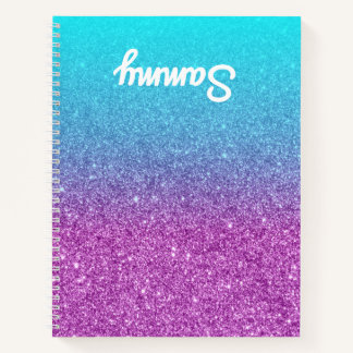 Purple Glitter Aqua Ombre Left Handed Notebook