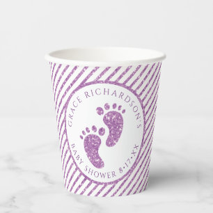 Purple Glitter Baby Feet Baby Shower Personalised  Paper Cups