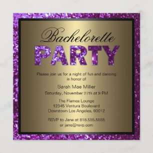 Purple Glitter Bachelorette Party Invitation