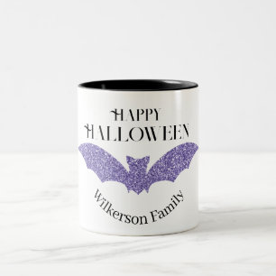 Purple Glitter Bat Happy Halloween Two-Tone Coffee Mug
