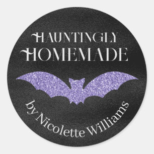 Purple Glitter Bat Homemade Halloween Classic Round Sticker