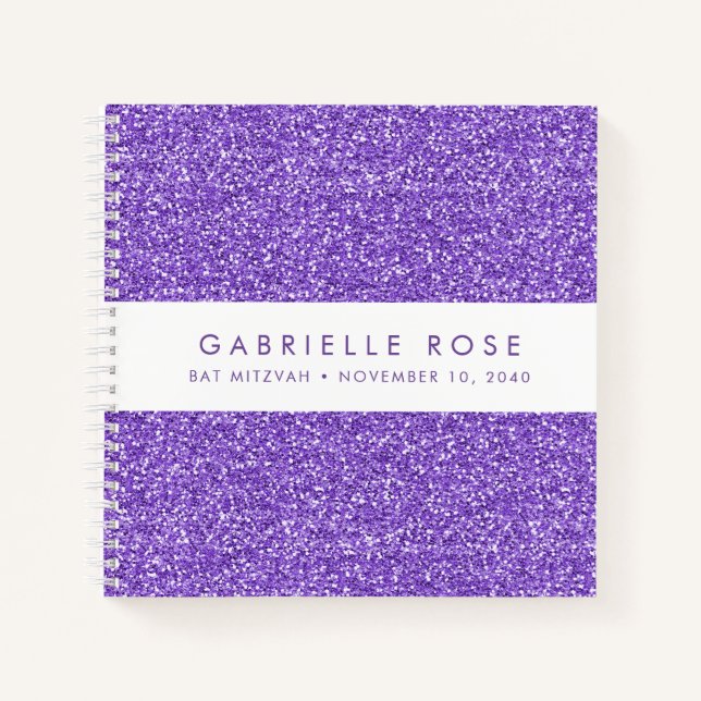 Purple Glitter Bat Mitzvah Autograph Guestbook Notebook (Front)