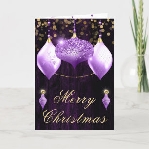 Purple Glitter Baubles Christmas Holiday Card