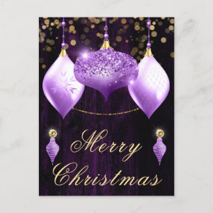 Purple Glitter Baubles Christmas Holiday Postcard