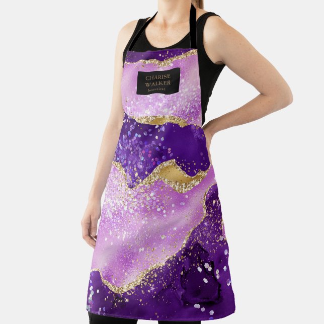 purple glitter beautician salon monogram apron (Insitu)