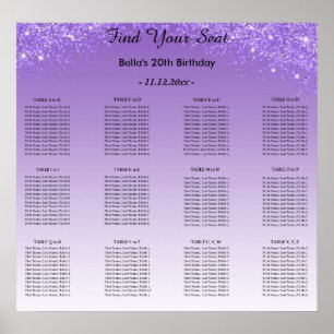 Purple Glitter Birthday Alphabetic Seating Plan Poster