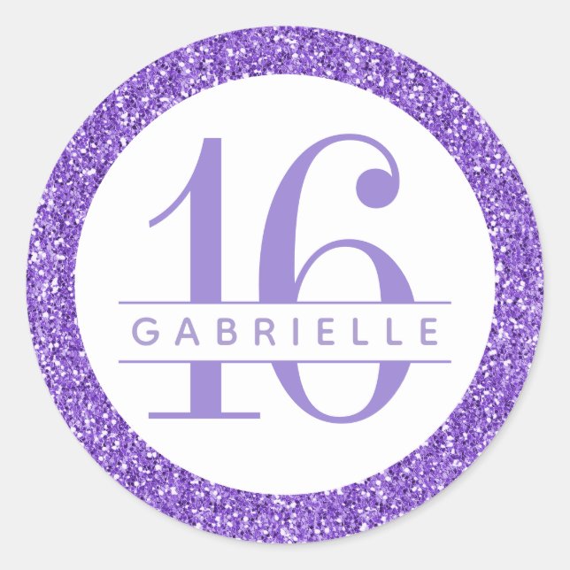 Purple Glitter Birthday Favour Sticker Label (Front)