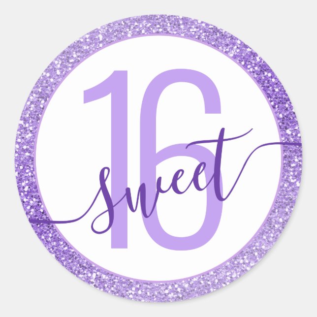 Purple Glitter Birthday Party Favour  Classic Round Sticker (Front)
