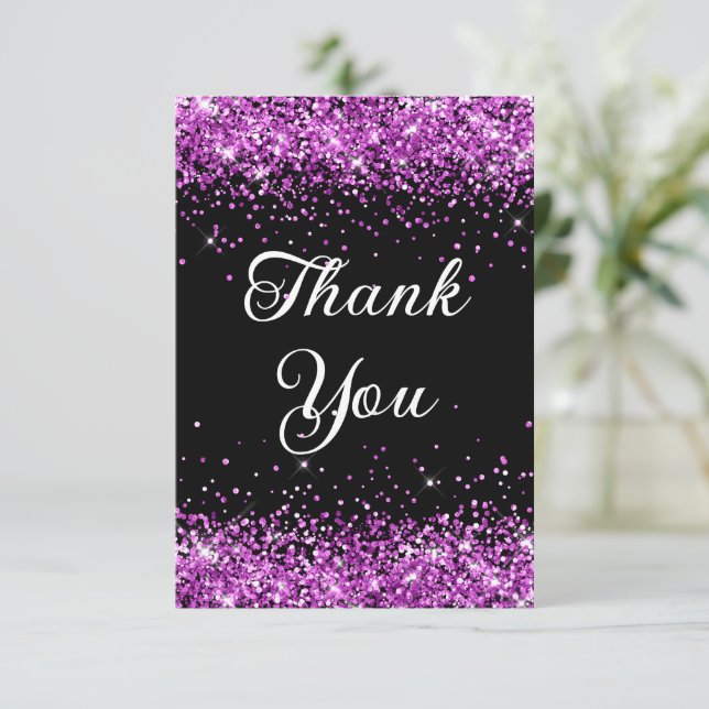 Purple Glitter Black 40th Birthday Thank You Card (Standing Front)