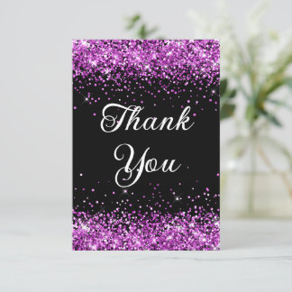 Purple Glitter Black 40th Birthday Thank You Card