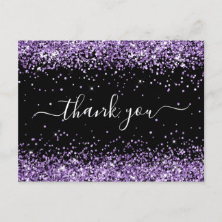 Purple Glitter Black 40th Birthday Thank You Postcard