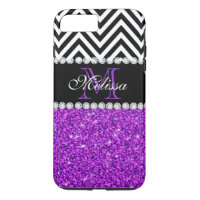 PURPLE GLITTER BLACK CHEVRON MONOGRAMMED