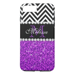 PURPLE GLITTER BLACK CHEVRON MONOGRAMMED iPhone 8 PLUS/7 PLUS CASE