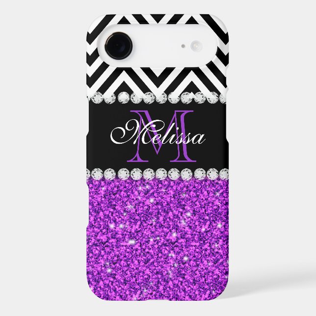 PURPLE GLITTER BLACK CHEVRON MONOGRAMMED Case-Mate SAMSUNG GALAXY CASE (Back)