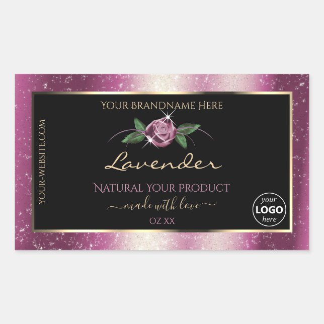 Purple Glitter Black Floral Product Labels Logo (Front)