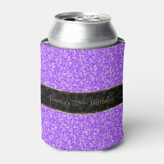 Purple Glitter & Black-Gold Accents Can Cooler (Can Front)