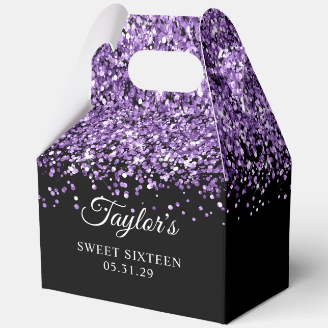 Purple Glitter Black Sweet Sixteen Favour Box (Front)