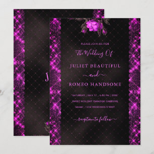 Purple Glitter Black Wedding Invitation Template