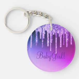 Purple Glitter Bling Girl Name Sparkle Glam Chic Key Ring