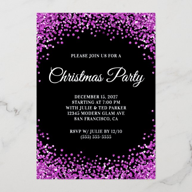 Purple Glitter Border Black Christmas Party (Front)