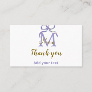 Purple glitter bow add name letter monogram thank business card
