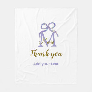 Purple glitter bow add name letter monogram thank fleece blanket