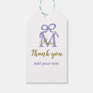 Purple glitter bow add name letter monogram thank  gift tags