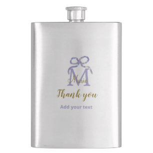 Purple glitter bow add name letter monogram thank hip flask