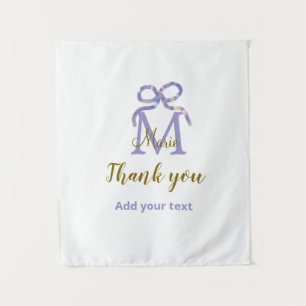 Purple glitter bow add name letter monogram thank tapestry
