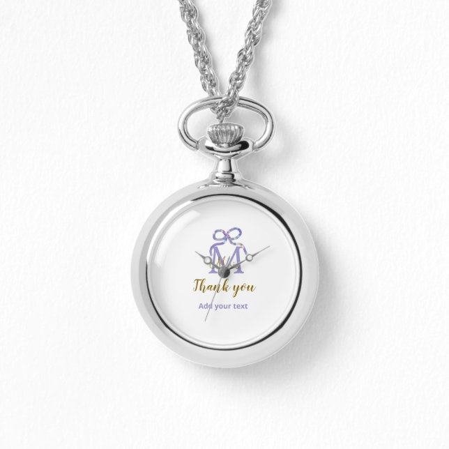 Purple glitter bow add name letter monogram thank  watch (Front)