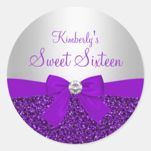 Purple Glitter & Bow Sweet Sixteen Sticker