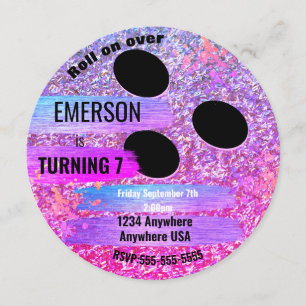 Purple Glitter BOWLING BALL bowling,birthday party Invitation