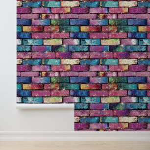 Purple Glitter Brick Pattern Wallpaper