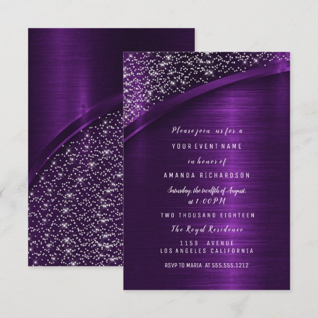 Purple Glitter Bridal Shower Birthday Sweet 16t Invitation (Front/Back)