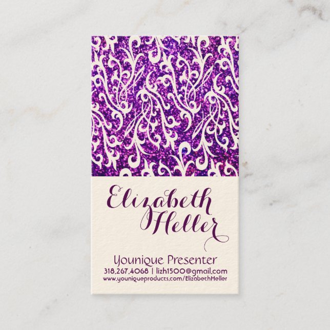 purple glitter business cards (Front)