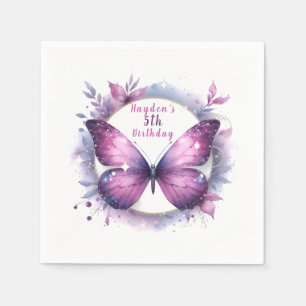 Purple Glitter Butterfly - Birthday Napkin