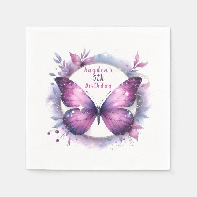 Purple Glitter Butterfly - Birthday Napkin (Front)